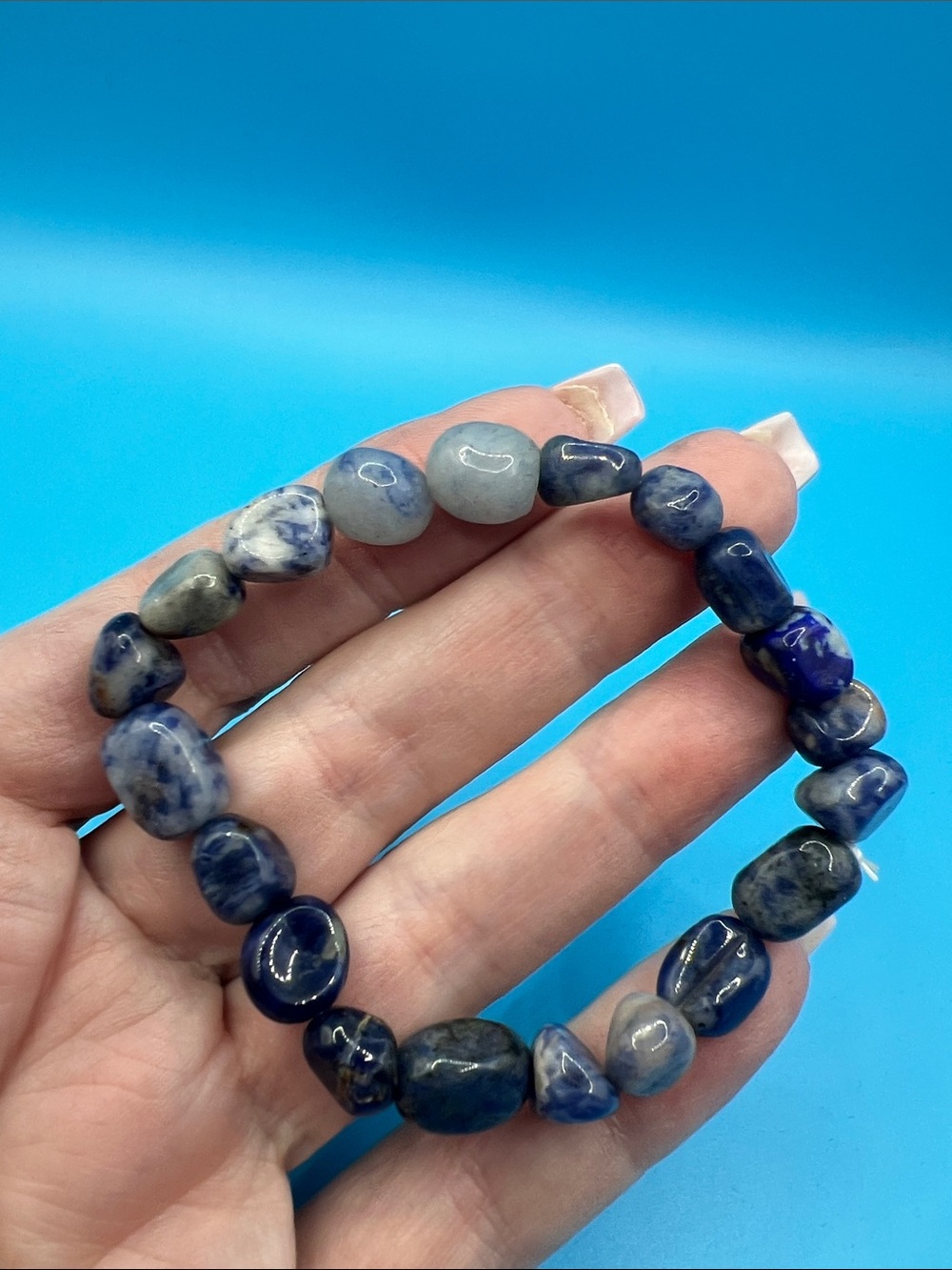 Blue Sodalite Stretch Bracelet - Polished Bead Strand
